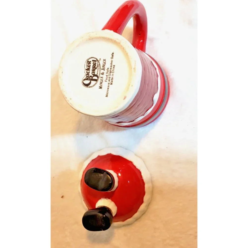 Mingle & Jingle Cracker Barrel Red Upside-down Santa Mug With Boot Lid Christmas - Picture 2 of 4